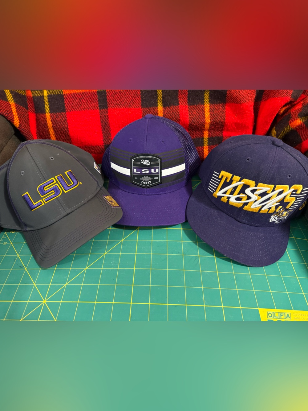 Lot of 3 LSU Tigers Hats Caps 1-Size 7 Fitted 1-Sm/Med Stretch 1-Snap Back Adj